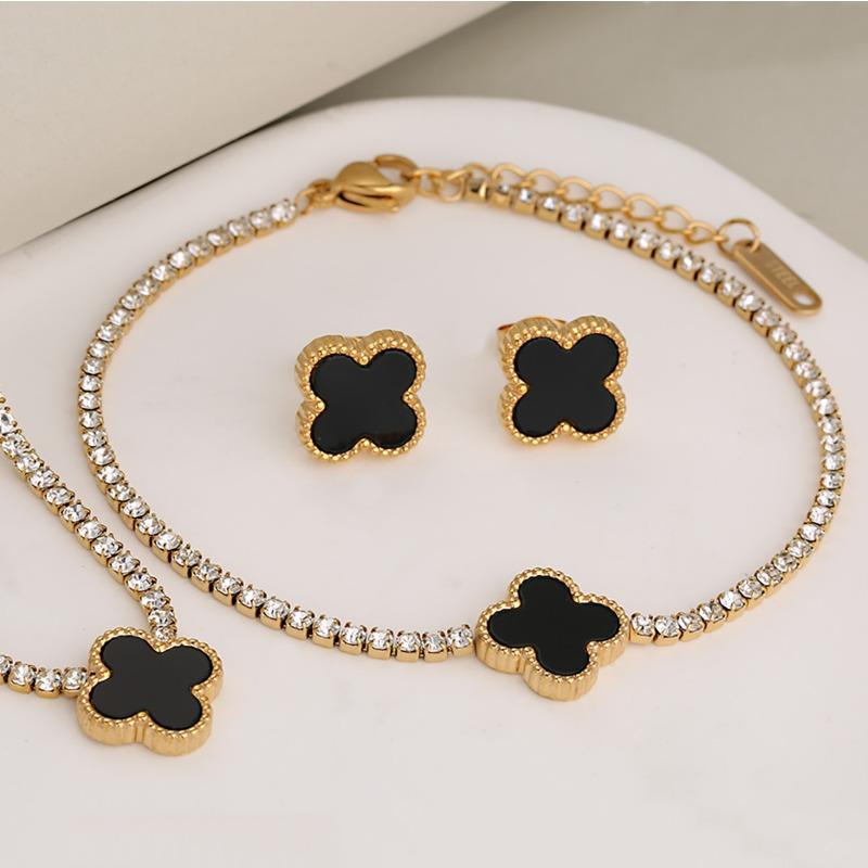 

3 шт. Модный стиль роскошный бриллиантовый набор Lucky Clover бриллиантовый браслет ожерелье ушной гвоздь набор