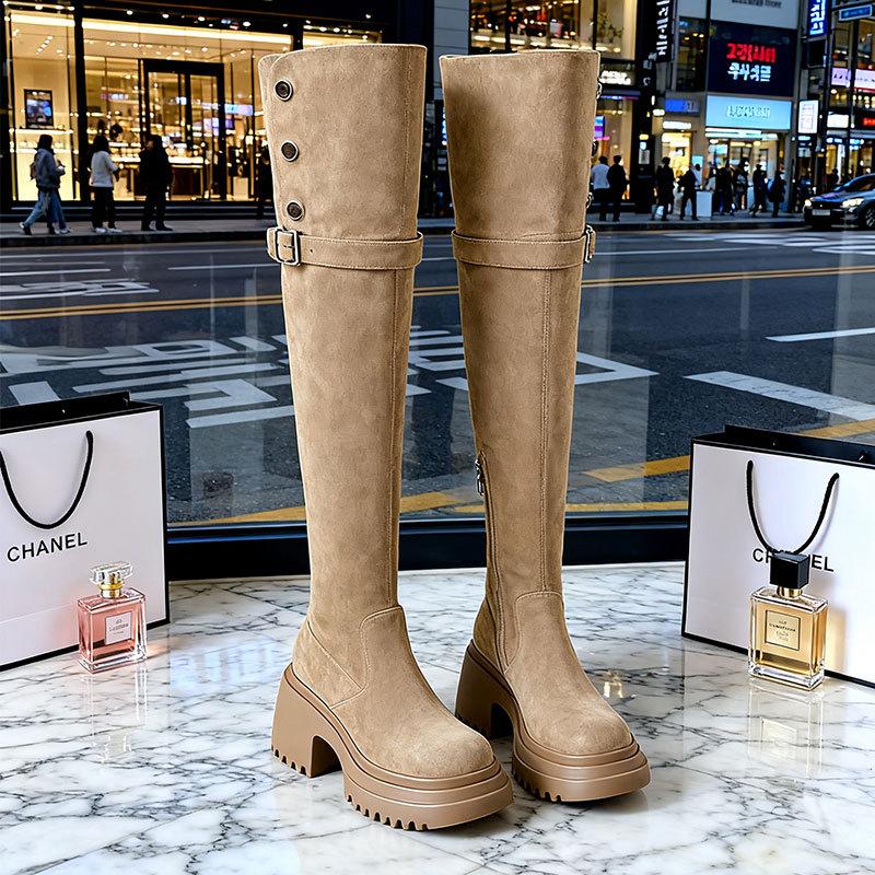 

High Heel Over Knee Boots Plush Cotton Boots Women s Shoes 2025 New Autumn and Winter Small Long Knight Boots 40 хакі