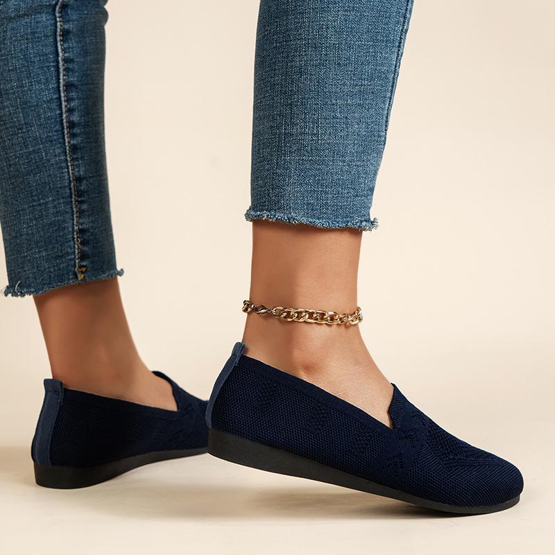 Women's European & American Mesh Flyknit Round Toe Flat Loafers - Casual Low-Cut Flats