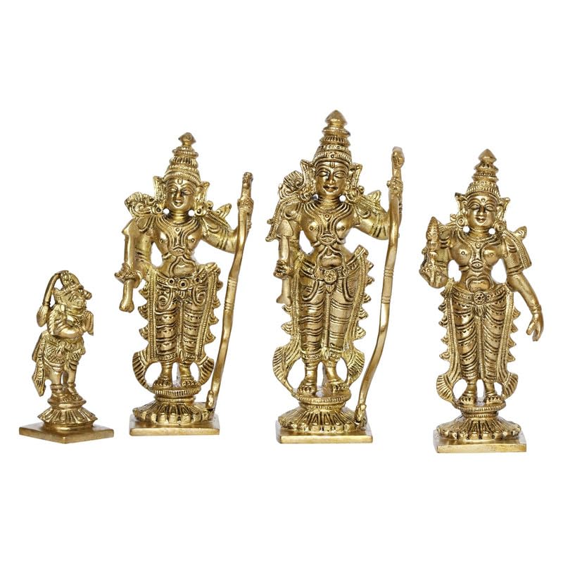 Pure Brass Lord Ram Darbar Murti For Home Decor, Office, Gold Color - 6.7 Inch