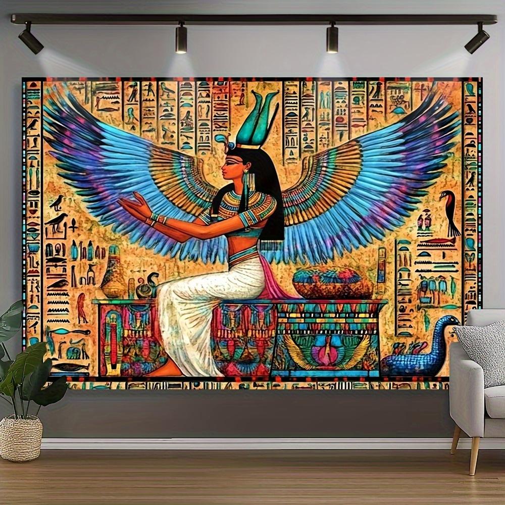 

Egyptian Goddess Isis Winged Tapestry Ancient Mythology Art Wall Hanging for Living Room Bedroom Boho Decor Hieroglyphs Pharaoh 74x94cm(29x37in)