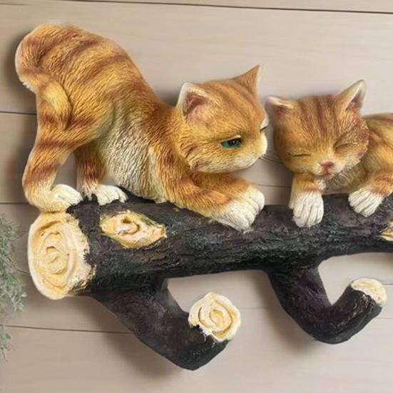Tree Branch Cat Wall Sculpture Multi-purpose Wall Mount Simulation Cat Hanger Hook Home Living Room Bedroom Kitten Wall Art Decoration