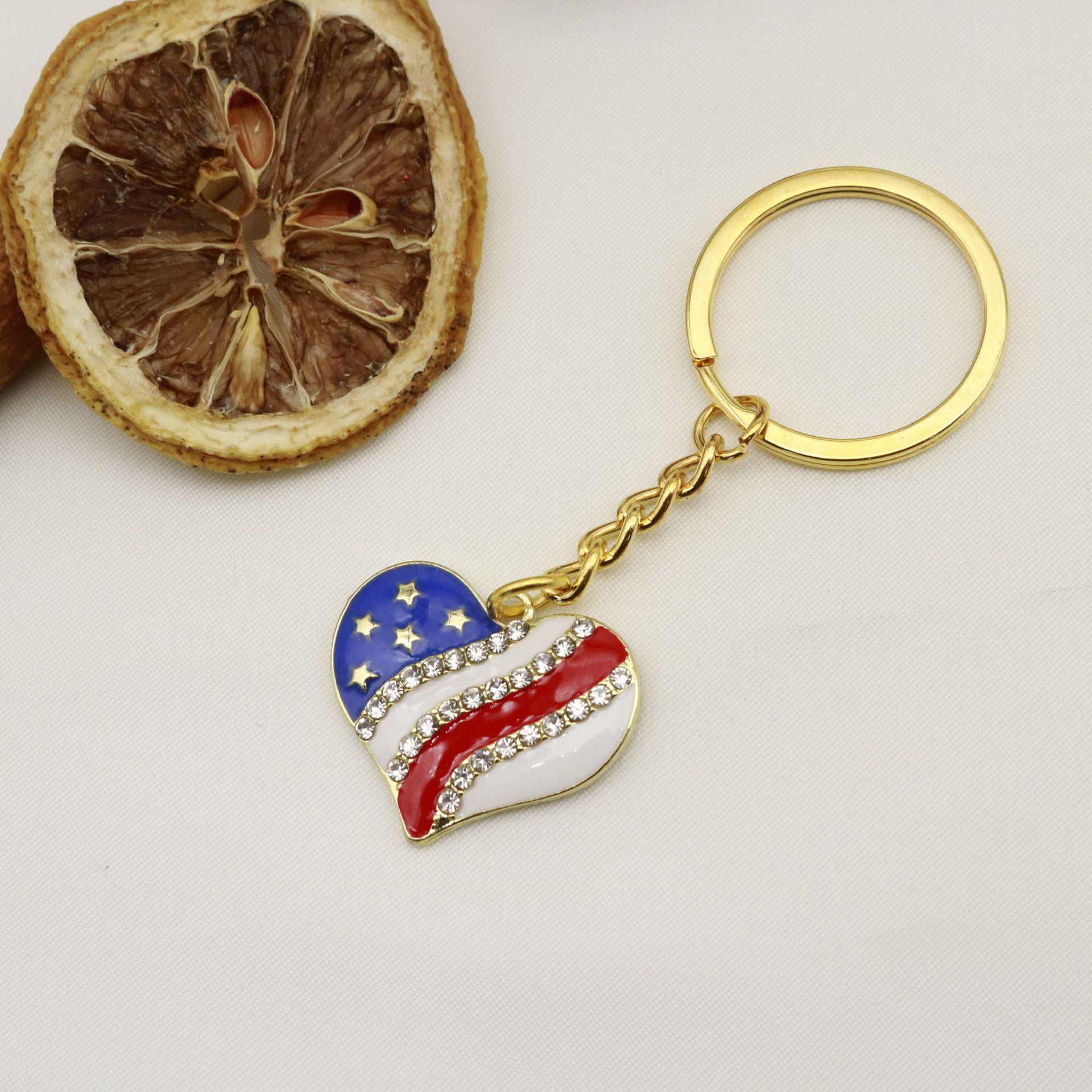 US Flag Heart Star Rhinestone Keychain - Independence Day Edition