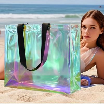 Holografische Transparente Handtasche, Schwarzer Riemen - Regenbogen Schimmernd, Langlebig und Leicht, Geeignet