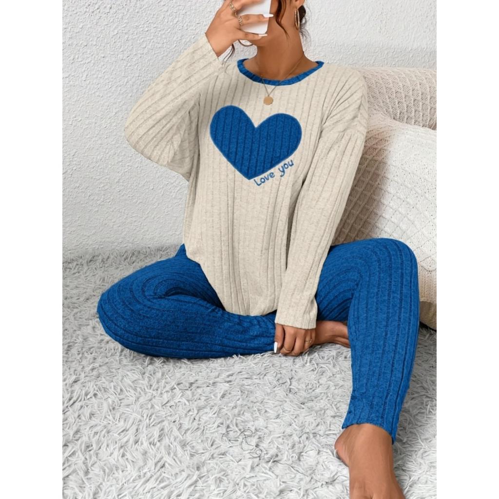 Four Season Style Love European and American Soft and Skin Friendly Comfortable Home Clothes, Long and Short Two-piece Set Pajamas