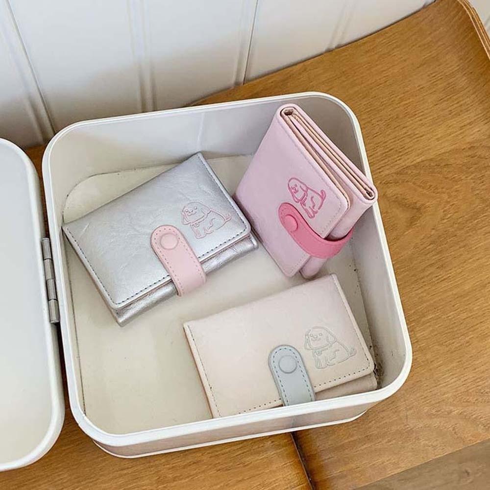 Portable Candy Color Puppy Wallet Small Pouch PVC Short Leather Purse Multiple Card Anti-splash Water Three Fold Card Bag Girls