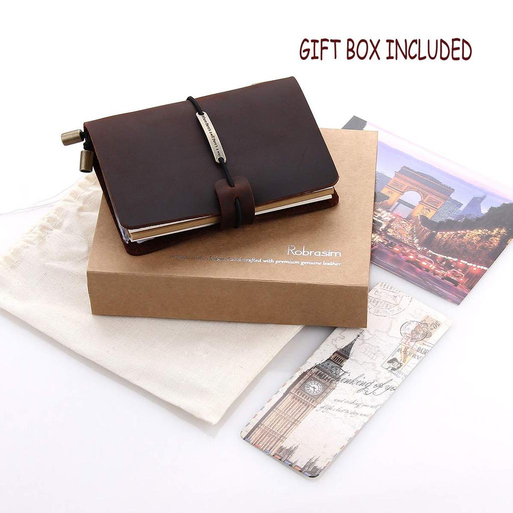 Robrasim Handmade Vintage Leather Pocket-Sized Interchangeable Notebook with Fountain Pen Compatible, 5.2" x 4