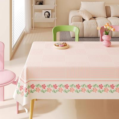 Cream Rectangular Tablecloth Waterproof And Oil-Proof Pvc Anti-Scalding And Wear-Resistant Leave-In Household Dining Table Cloth Coffee Table