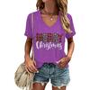 Merry Christmas Leopard Plaid Print Women Tshirts Xmas Holidays Short Sleeve Vneck Tee Christmas Letter Classic Style Tshirts