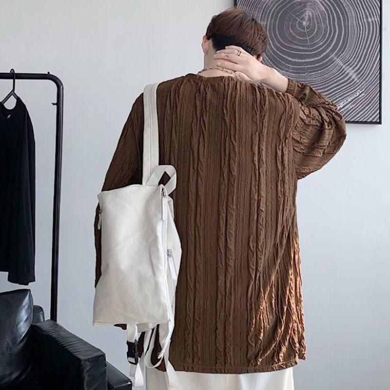 Pleated Long-sleeved T-shirt Men's Temperament Ins Trend Drape Loose Casual Round Neck Early Spring Top