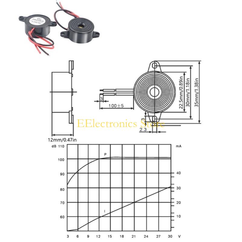 B03C Set of 10pcs Loud Piezoelectric Buzzers Active Piezo Buzzers 3-24V Continuous Beep Alarms for Electronic Application