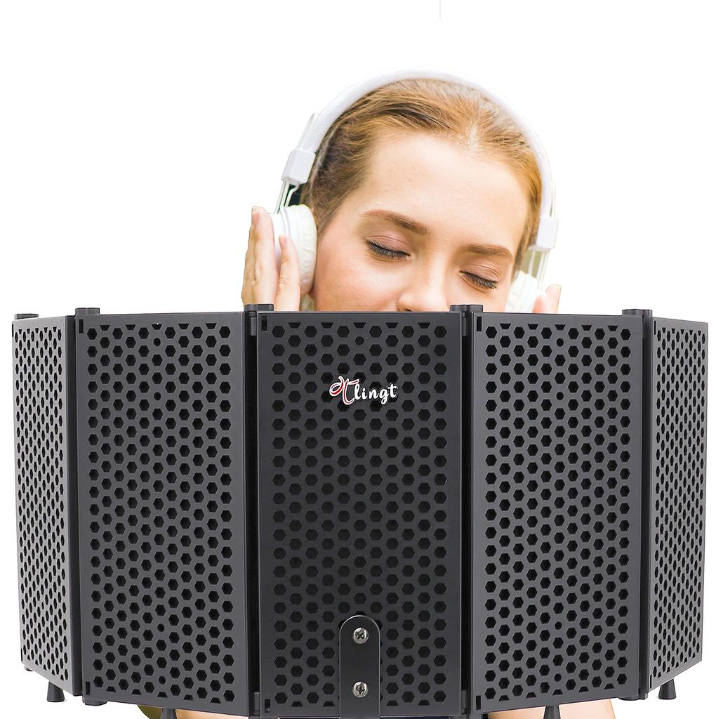 Tlingt Reflection Filter Microphone Soundproofing Acoustic Absorption Material Shield Noise Reduction High-Density Foam Foldable 32cm x 15cm 5 Sheets