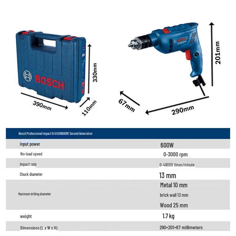 Bosch GSB 600 RE 600W Impact Drill Set CN Plug (adapter Included)