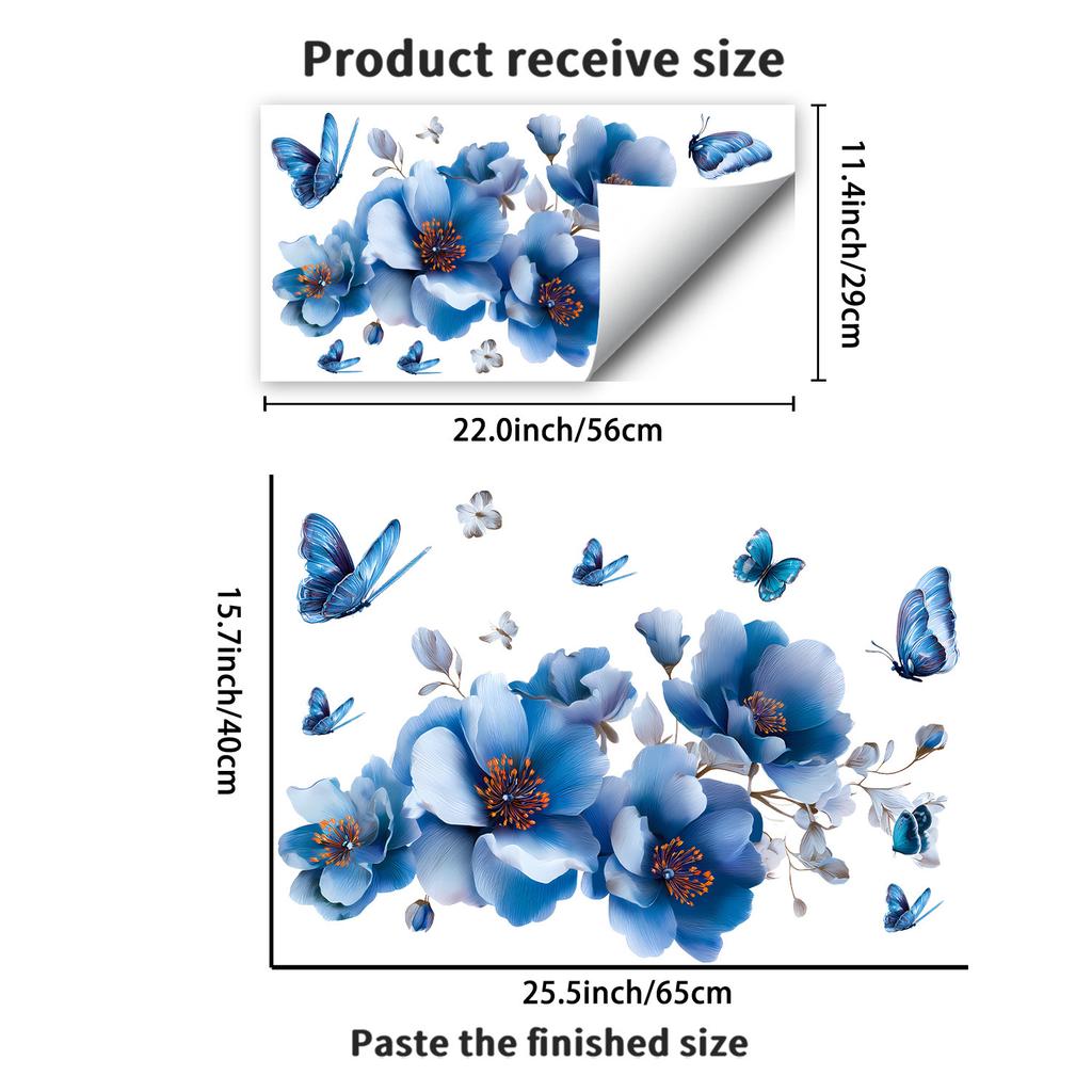 Elegant Blue Butterfly Flower Wall Sticker for Bathroom Living Room Bedroom Home Decor