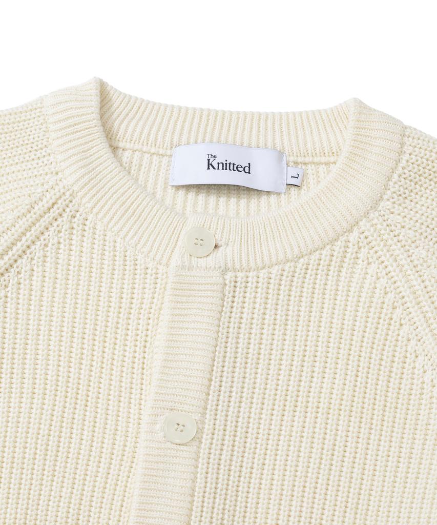 Knitted [Knitted X Fashion Planet] Cotton Waffle Round Cardigan Cream