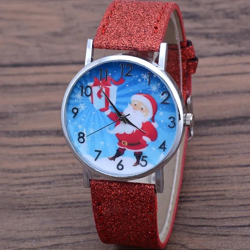 Christmas Snowman Women's Watches Casual Quartz Wristwatches Bright Color Leather Strap Quartz Watches Ladies Watch Reloj Mujer