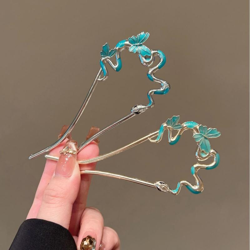 1Pcs Metal Flower Hair Pin Snake Hairpin Vintage Chinese Style Hair Stick Plate Hair Retro Hair Clip Hair Accessory