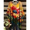 Damen Sommer Böhmisches T-Shirt mit Blumendruck Vintage Helllila Y2k Grafik Rundhals Kleidung Elegant Frau Kurzarm Top