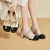Women's Retro French Mary Jane Square Toe Leather Shoes, 2025 Spring/Autumn, Chunky Heel, Versatile Low-Cut for Skirts