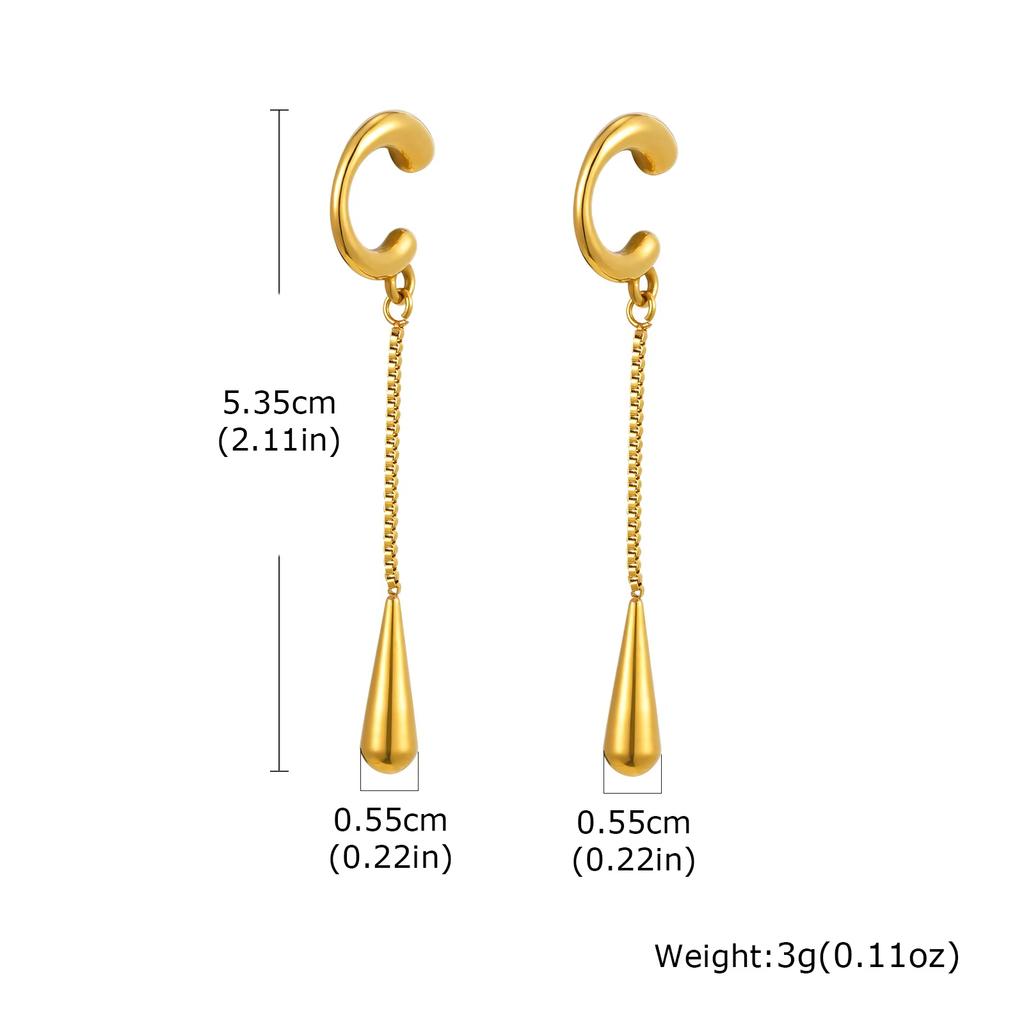 Fashion Long Tassel C-shaped Fake Piercing Ear Clip for Women Gold Plated Stainless Steel Ear Bone Clip On Earrings Ear Cuff