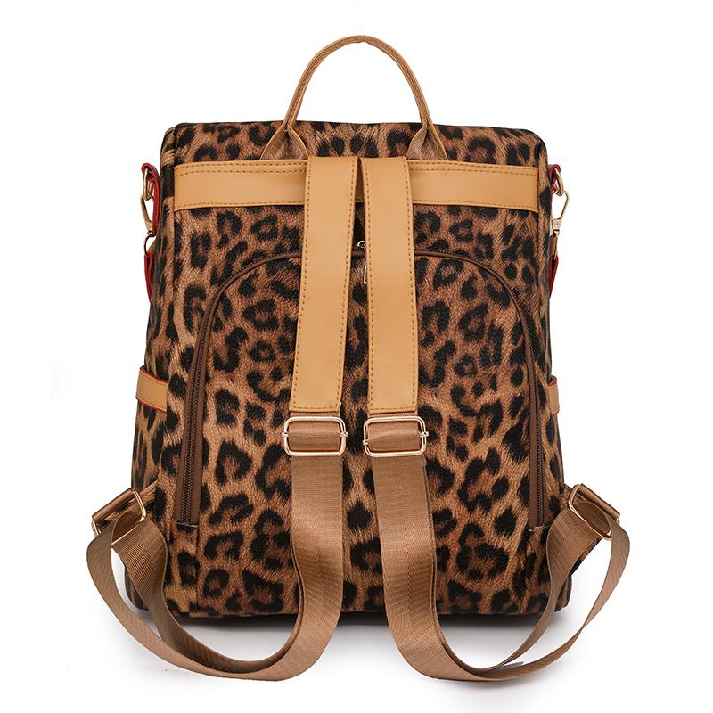 Damen Rucksack aus weichem Leder mit Diebstahlschutz, Mehrzweck-Schultertasche mit Leopardenmuster
