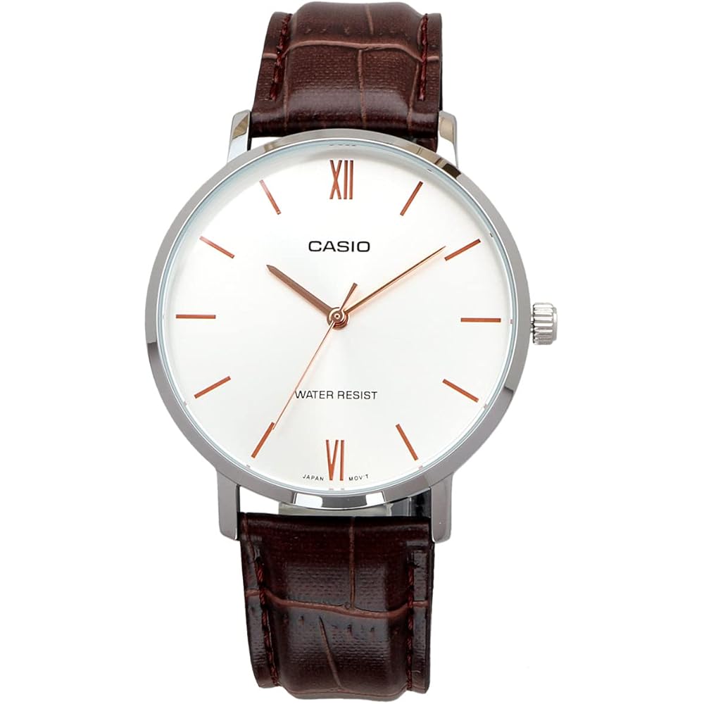 Casio MTP-VT01L-7B2 Quartz Men's Watch Silver Brown Leather Band Imported Model