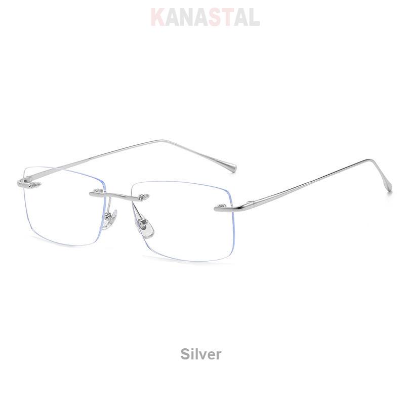 

Men Rimless Blue Light Blocking Reading Glasses Women Metal Computer Eyeglasses Frame Optical CR39 Prescription Lense Eyewear 0 Lens серебряный