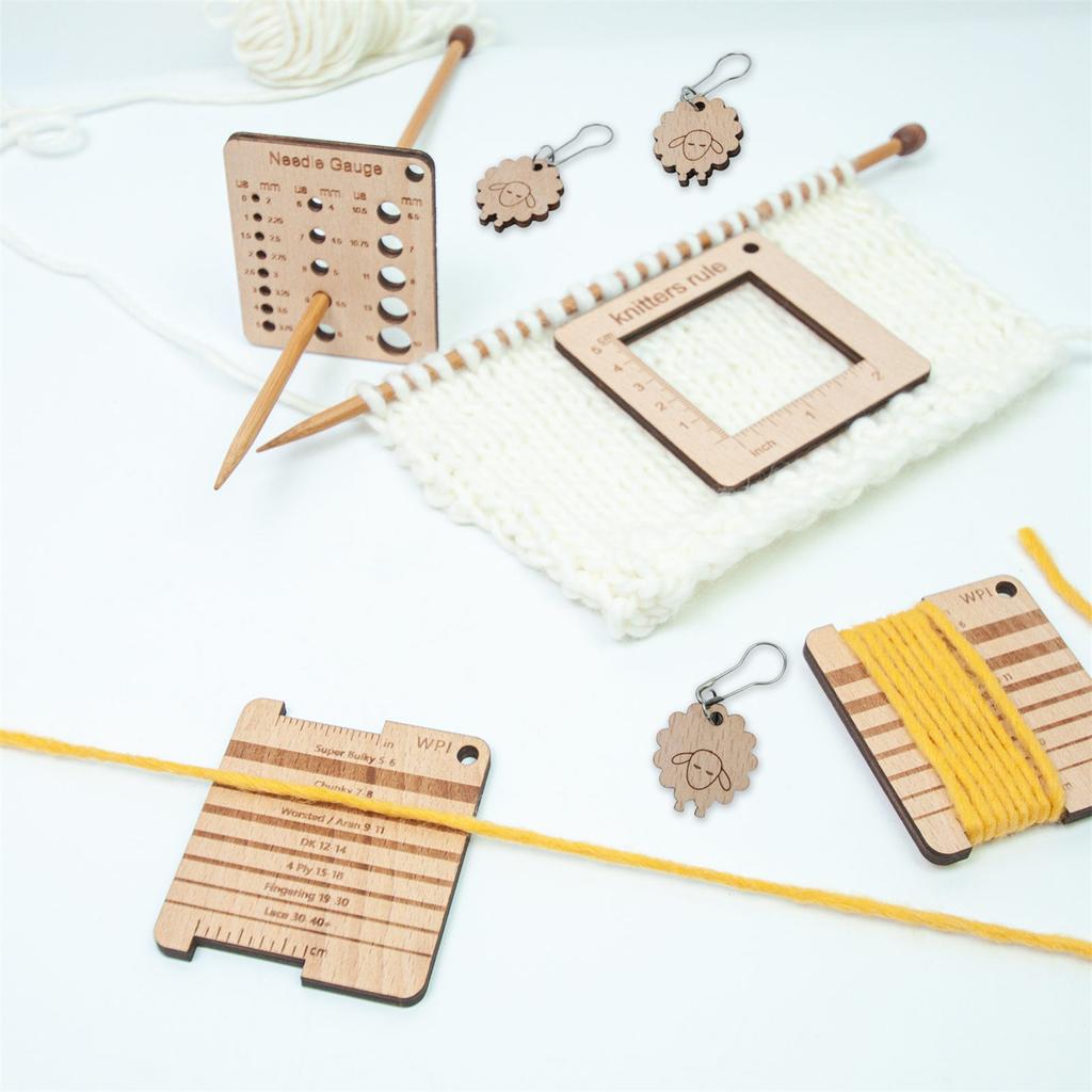Rigla pentru Măsurat Grosimea Firelor de Tricotat din Lemn, Măsurător pentru Ace de Tricotat, Set de Instrumente Riglă pentru Tricotat pentru Măsurarea Proiectului de Tricotat Croșetat