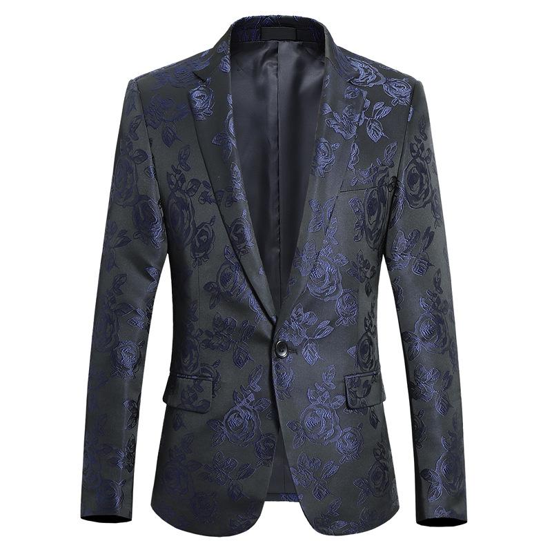 2025 Men's Stylish Embroidered Jacquard Slim Fit Suit Jacket for Spring/Autumn