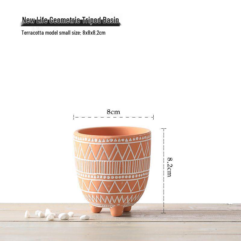 Red Clay Breathable Minimalist Terracotta Flower Pot with Feet for Succulents and Pothos - Round Design, Free Shipping