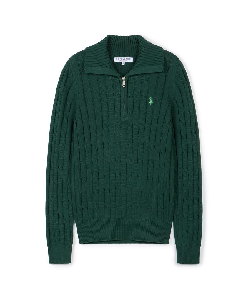 USPOLOASSN Cable Half-Zip Knit_Deep Green