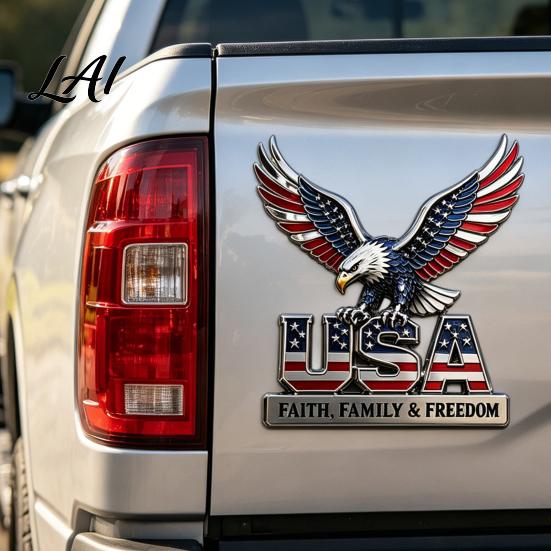 Forte Adesivo Decalcomania Auto USA Fede Famiglia & Libertà Emblema Metallico Aquila