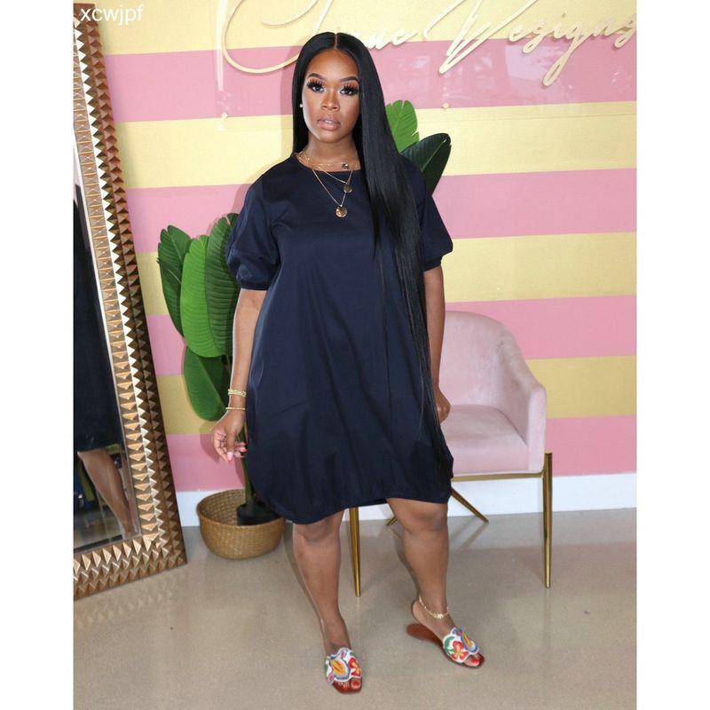 Al107 Elegant 2024 European and American Women's Clothing Dress Puffy Skirt Plus Size Large T-shirt Lantern Dress Short Sleeve Summer