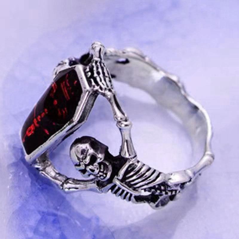 Totem pattern zircon rings Men's punk dark tide cool European and American style rings are popular vintage accessories