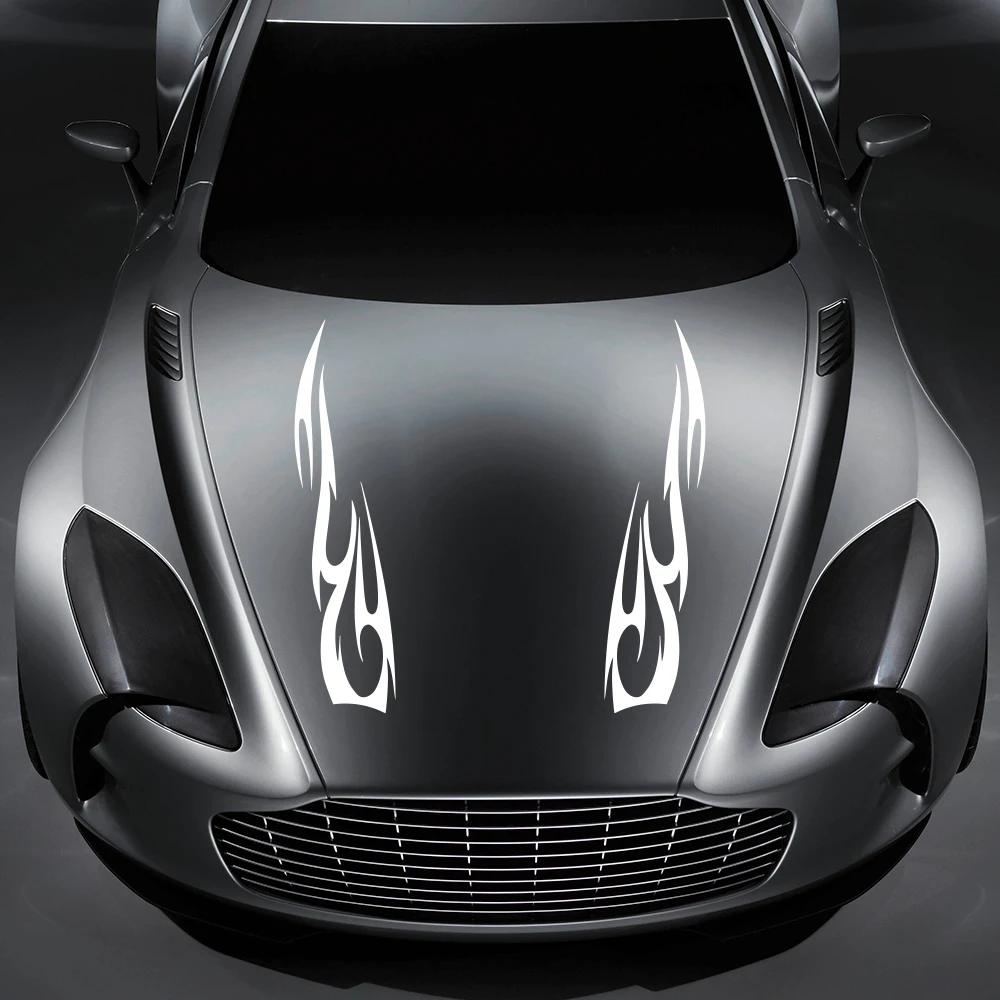 Universal Car Engine Hood Stripe StickerFlame Pattern Racing Sports Auto Body Bumper Vinyl Modified DIY Car Decor Accessories