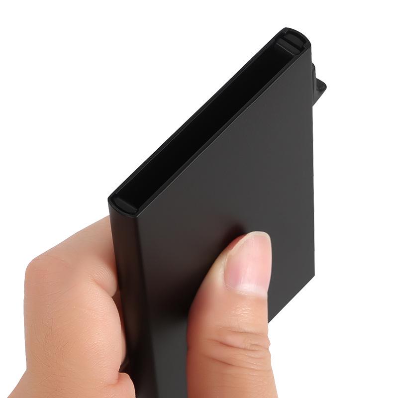 Hand-Push Aluminum Card Holder: Anti-Theft RFID Blocking, Anti-Degaussing, Automatic Pop-Up Credit Card Sleeve