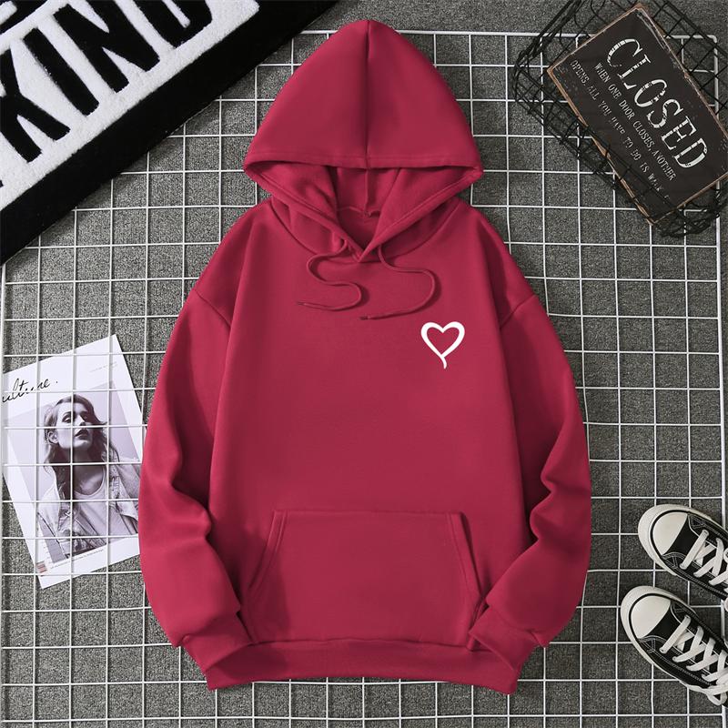 Simplic Heart Print Women Sweatshirt Soft Casual Loose Vintage Female Hoodies Winter Warm Fleece Student Tops