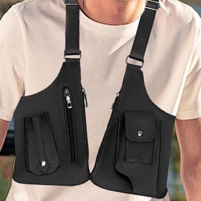 Double Shoulder Strap Multi-Pocket Outdoor Adjustable Anti Theft Bag Fishing Bag Waterproof PU Multi-Purpose Men's Crossbody Bag