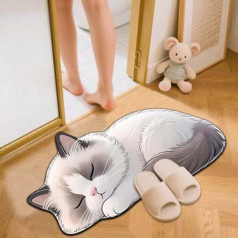 Tappetino da Bagno in Terra Diatomacea a Forma di Gatto Cartone Animato, Assorbente Acqua Antiscivolo Resistente all'Usura Zerbino per Bagno Ingresso WC