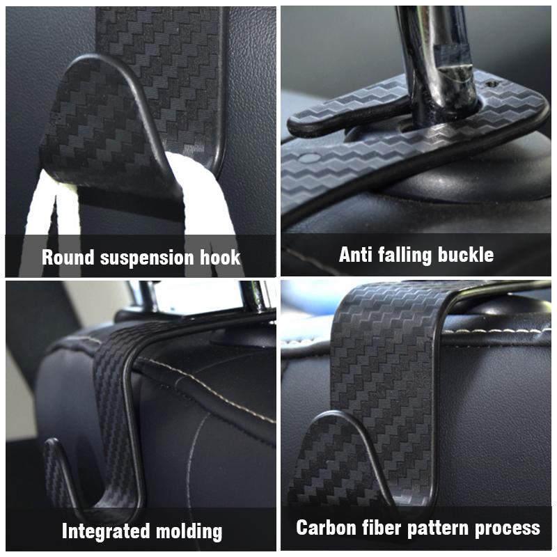 Carbon Fibre Hook Universal Car Seat Headrest Hooks Storage Hanger  Car Back Seat Organizer Holder Auto Interior Accessorie