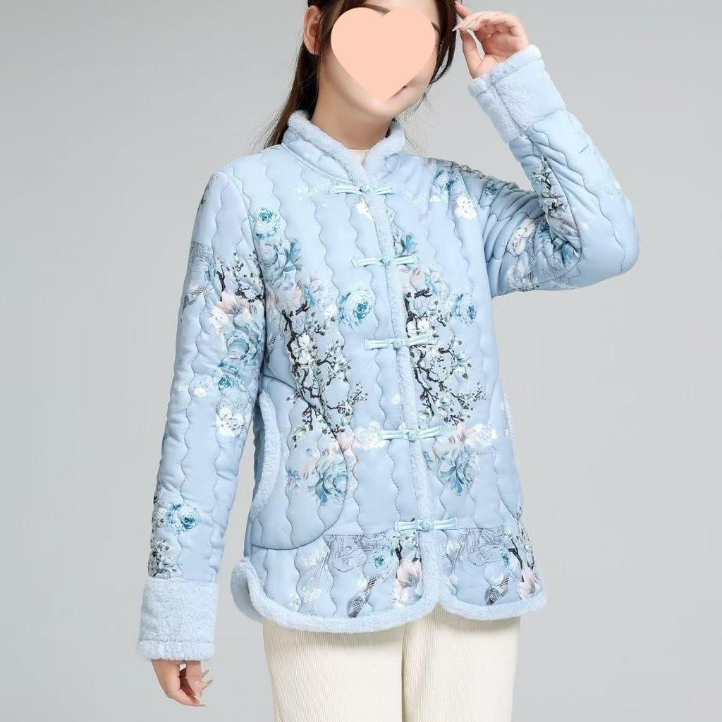 Retro Thickened Chinese Cotton Jacket with Frog Buttons and Fleece-Lining: Versatile Winter Outerwear