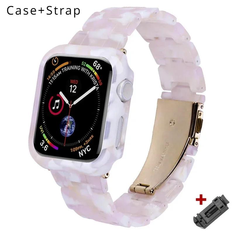 Etui+Pasek z Żywicy do Apple Watch Series 9 41mm 45mm Pasek 38 40mm Pokrowiec Damska Bransoletka do iWatch 8 7 6 SE 5 4 42 mm 44mm Correa