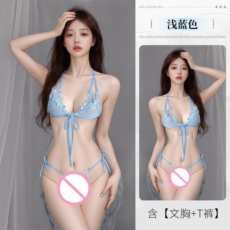 M-3XL Large Size Women Lingerie Set 2pcs Sexy Bandage Mesh Bra Open Crotch Thong Pajama Sets Perspective Porn Bikini Sleepwear