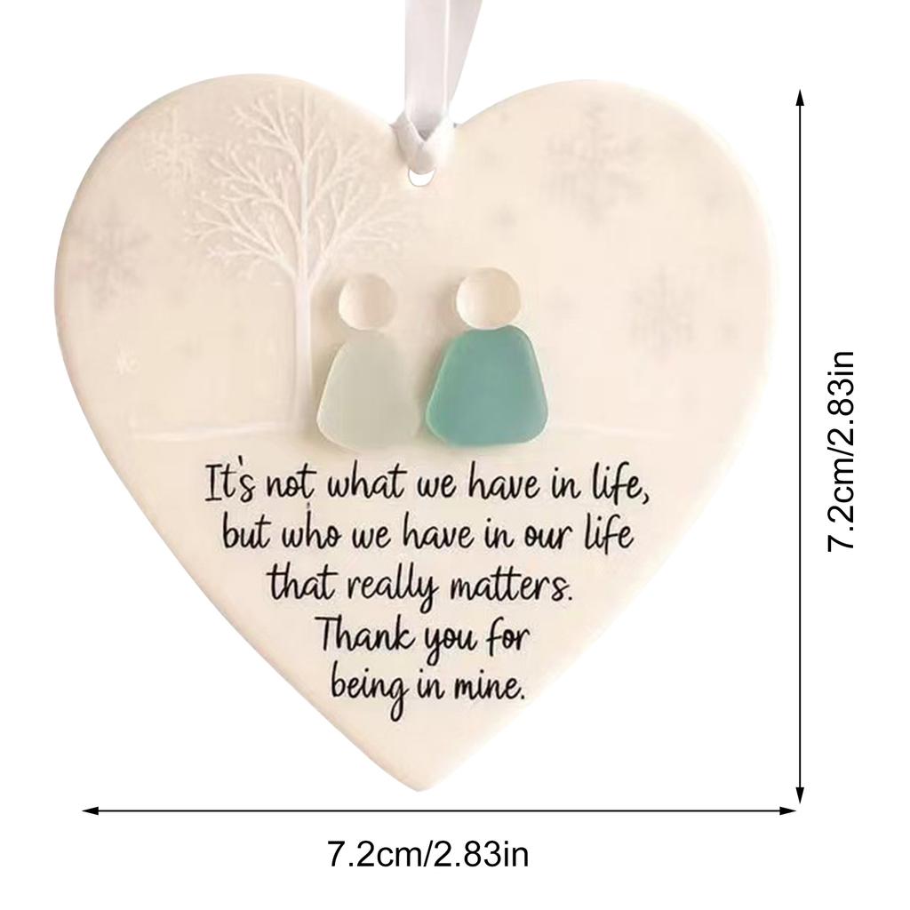 Christmas Heart-Shaped Sea Glass Keepsake Pendant Hanging Ornament Friendship Decor for Best Friends Xmas Tree