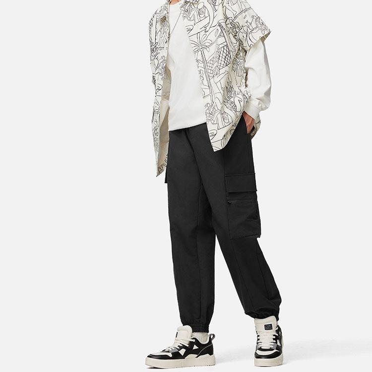 Li Ning Skateboard Series Solid Color Water-Resistant Loose Mid-Rise Woven Knitted Sports Pants Men Pants Black AKXU021-1