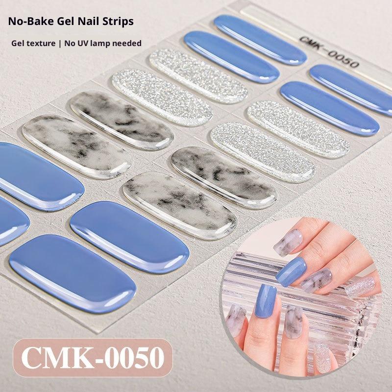 French-style No-bake Gel Nail Stickers, Glittery Gradient, Amazonian Style, No-bake Nail Stickers