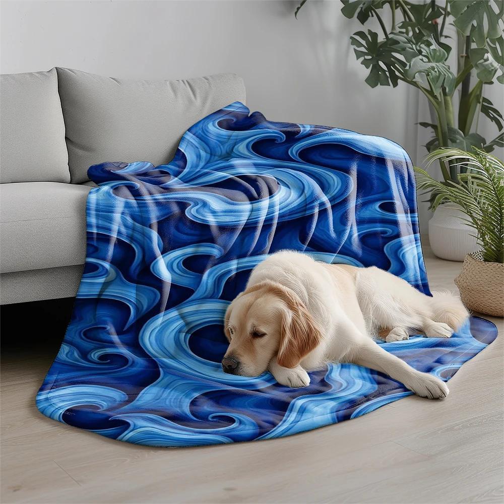 Blue Wave Pattern Microfiber Flannel Cover Blanket Bedroom Living Room Sofa Soft And Comfortable Home Decoration