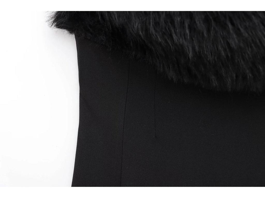 2024 Winter Women's European & American Style Slimming Faux Fur Mid-Length Skirt