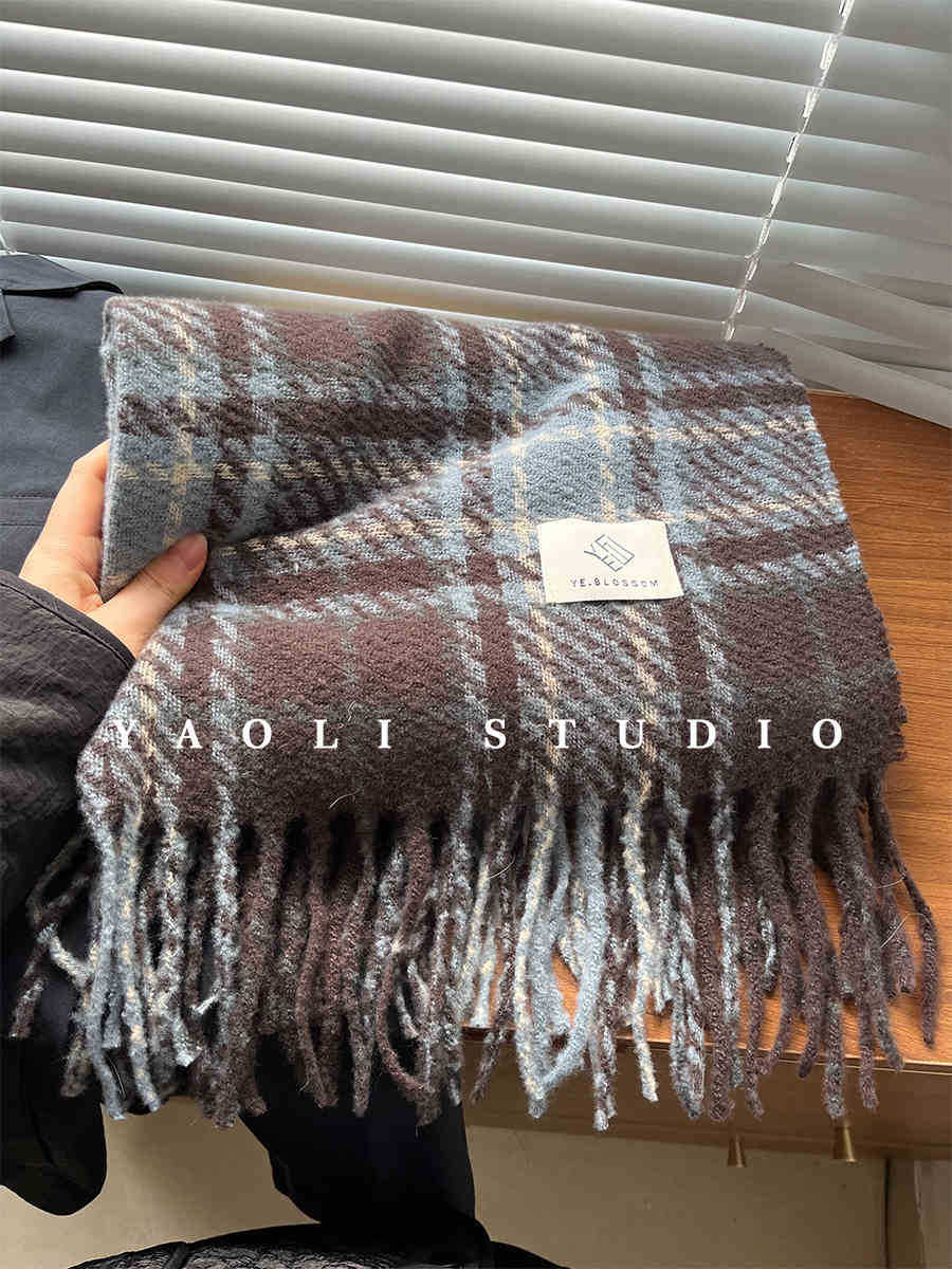 

Синий Белый Темперамент, Зимний Шарф, Женское Чувство Роскоши, Сиреневый Клетчатый Шарф, Теплый Шея