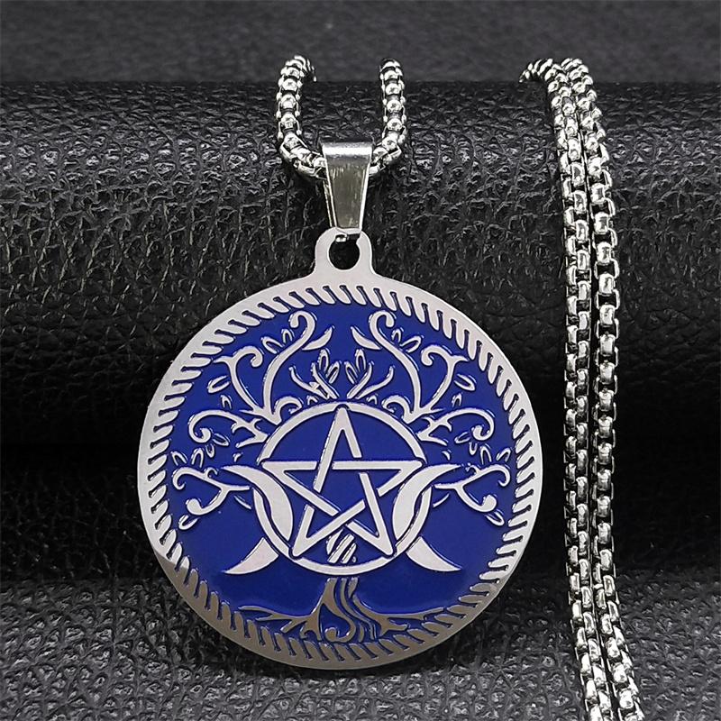 Witchcraft Pentagram Necklace Stainless Steel Silver Color Witch Pagan Star Symbol Necklace Wicca Jewelry collares de moda